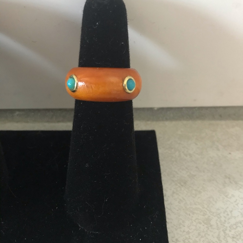 Unique wood Ring 14k Bezel set Turquoise Cab’s 6.5